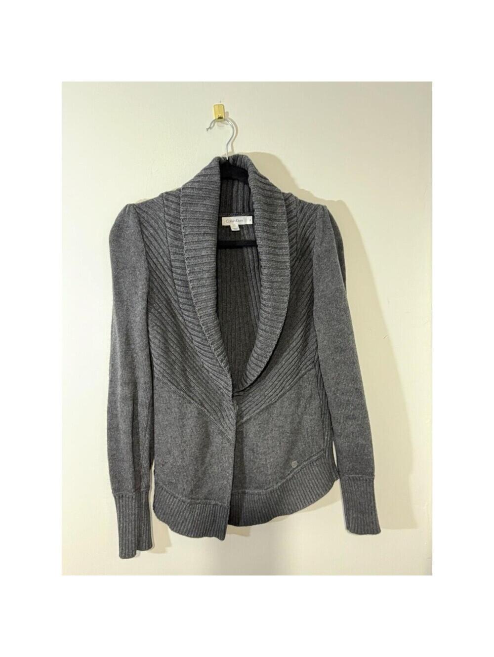 Calvin Klein Gray Ribbed Shawl Collar Cardigan Sweater Large